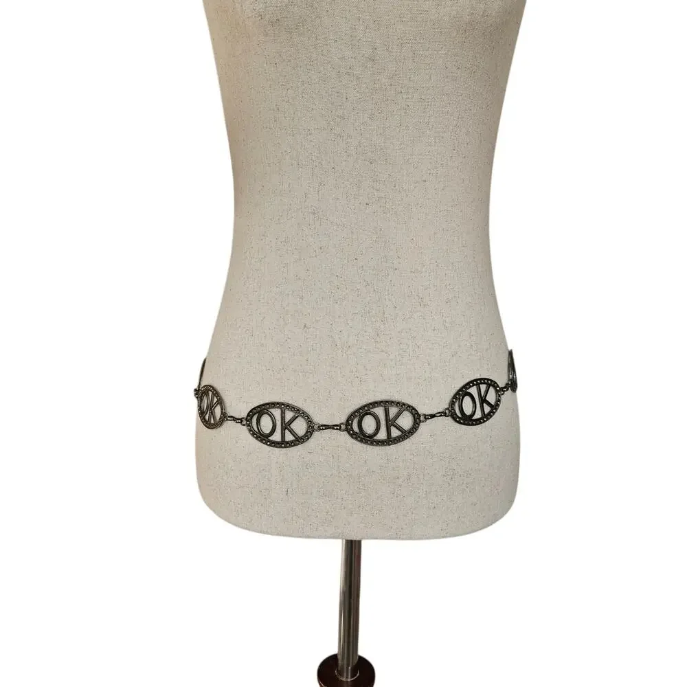 Euro Waist Chain Belt Y2k Silver Metal Link Adjustable - Picture 2 of 3